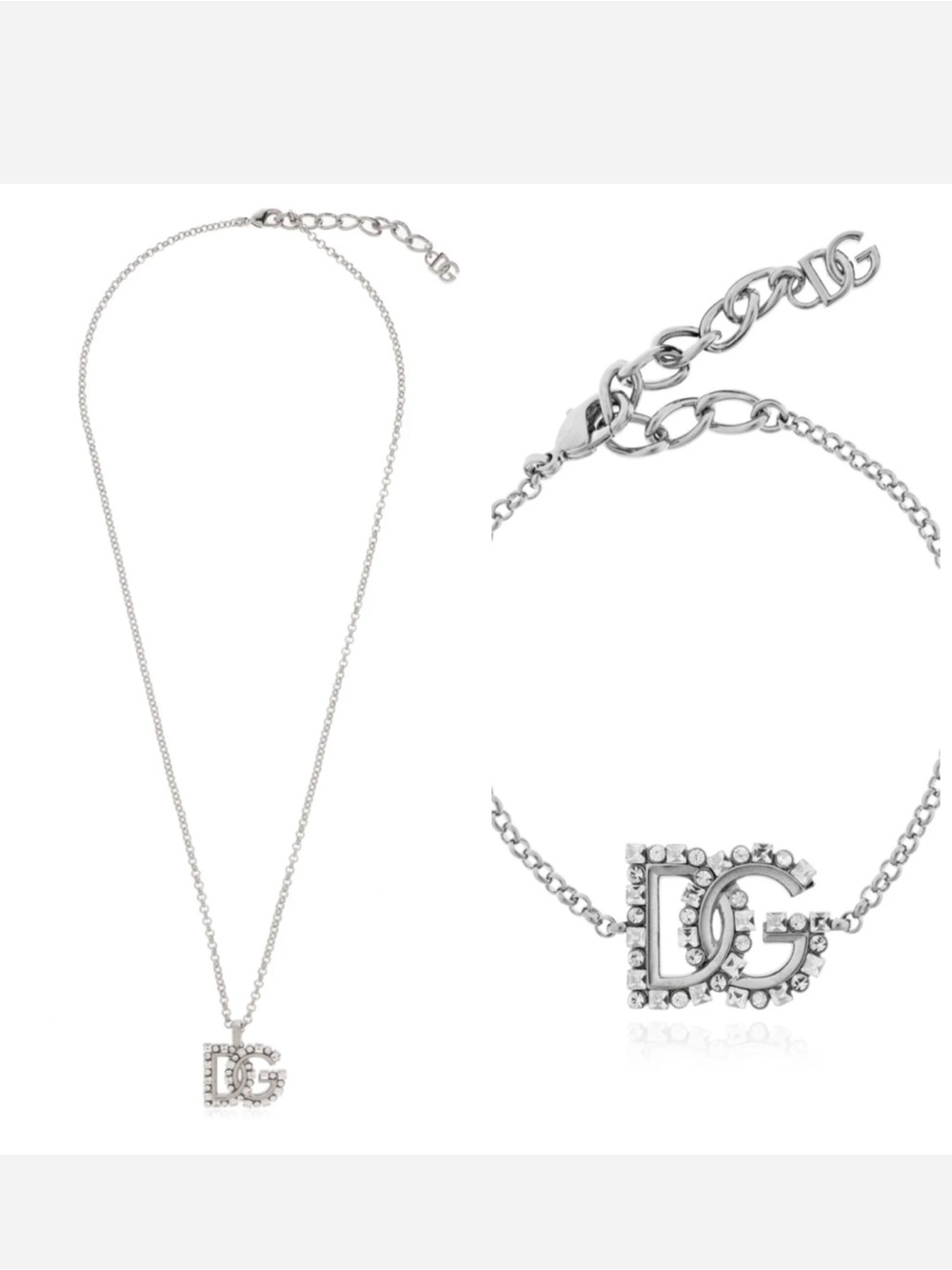 Dolce & Gabbana | Silver DG Logo Embellished Necklace and Bracelet Set